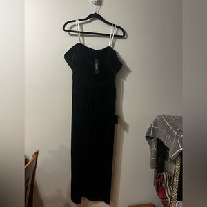 I’m enchanted black velvet off the shoulder maxi dress